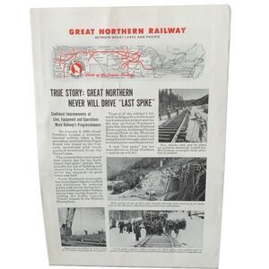 Vintage 1945 Great Northern Railway Last Spike Ad Advertisement